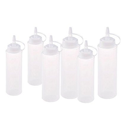 YUYUE Plastic Squeeze Bottles Squeeze Condiment Bottles with Tip Cap, 6 Pcs, White (8OZ)