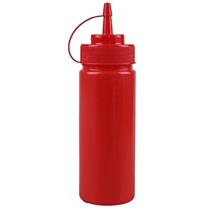 SODIAL(R)12oz Plastic Squeeze Sauce bottle Dispenser Cap Condiment Oil Ketchup 1Pc-Red