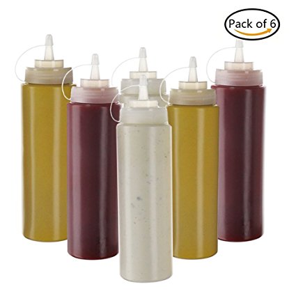 Squeeze Bottle,Squeeze Condiment Bottles,Mustard Container,Plastic Squeeze Sauce Bottle Containers,Plastic Squeeze Ketchup Bottle with Twist on Cap Lids by Meleg Otthon,16-oz,Set of 6