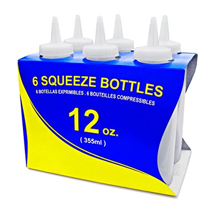 New Star Foodservice 26146 Squeeze Bottles, Plastic, 12 oz, Clear, Pack of 6