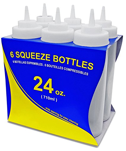New Star Foodservice 26238 Squeeze Bottles, Plastic, Wide Mouth, 24 oz, Clear, Pack of 6