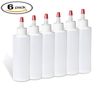 4 Oz Plastic Squeeze Dispensing Bottles with Red Tip Caps Set of 6 EMPTY