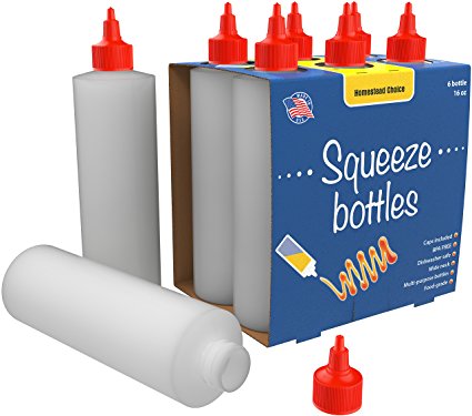 6-pack Plastic Squeeze Condiment Bottles 16-Ounce With Red Twist-Cap Set of 6 16-oz (Perfect For Syrup, Sauce, Ketchup, BBQ, Condiments, Dressing, Arts and Craft, Workshop, Storage, and More)