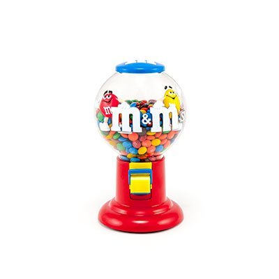 M&M Candy Dispenser -- Pull Lever and Dispense M & M Candy -- as shown with Red M&M and Yellow M&M