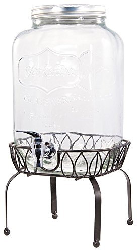 Circleware Yorkshire Mason Jar Beverage Drink Dispenser with Metal Stand, 2 gallon, Clear