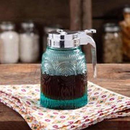 The Pioneer Woman Teal Syrup Pourer Dispenser - Embossed Pressed Glass