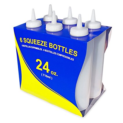 New Star Foodservice 26207 Squeeze Bottles, Plastic, 24 oz, Clear, Pack of 6