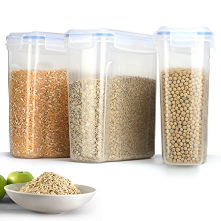 Duramont Cereal & Dry Food Storage Container set of 3 (16.9 Cup 135.2oz) Airtight Lid - Suitable For Cereal, Flour, Sugar, Coffee, Rice, Snacks, Pet Food