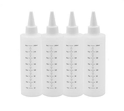 8oz Plastic Squeeze Bottle 4pack with Measurement and Leak-Proof Colored Caps – Ideal for Condiments, Oil, Icing,Liquids and Crafts (4)