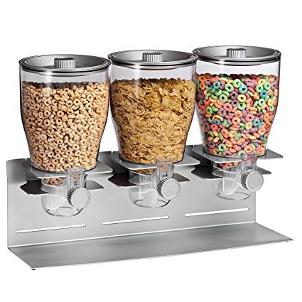 Honey-Can-Do Triple Canister Dry Food Cereal Dispenser, Stainless Steel