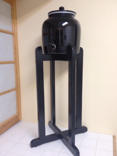 Full Set of Solid Black Porcelain Water Dispenser, Floor Stand, and Lid