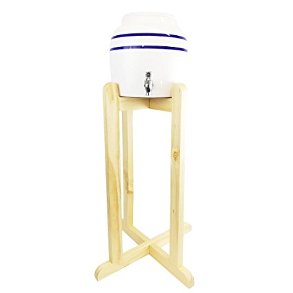 Porcelain Water Dispenser with Blue Stripes and Natural Floor Stand