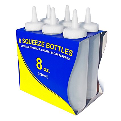 New Star Foodservice 26115 Squeeze Bottles, Plastic, 8 oz, Clear, Pack of 6