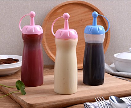 PER-HOME Condiment Plastic Squeeze Bottles Food Grade BPA Free Polypropylene Condiment Bottles with Small Tip Cap(Random Color)