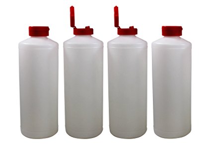 Plastic Squeeze Condiment Dispensing Bottles with Flip Top Hinged Cap Large 32 oz Empty Set of 4 by Pinnacle Mercantile