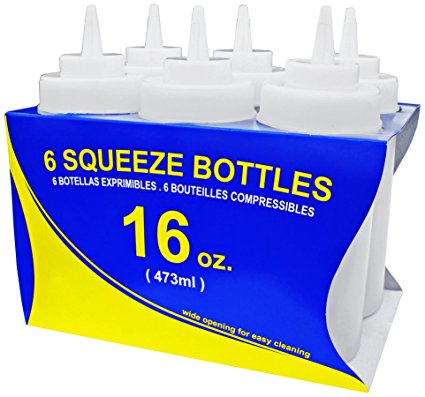 New Star Foodservice 26177 Squeeze Bottles, Plastic, Wide Mouth, 16 oz, Clear, Pack of 6