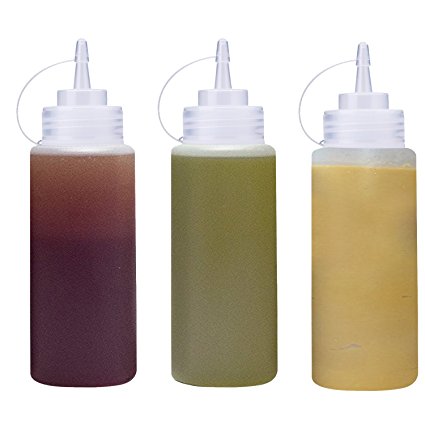THETIS Homes (3 pack) 16 oz Plastic Squeeze Squirt Condiment Bottles with Twist On Cap Lids - Perfect For Syrup, Sauce, Ketchup, BBQ, Condiments, Dressing, Arts and Craft, Workshop, Storage, and More