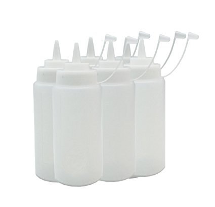 16 oz Plastic Squeeze Bottle 6pack with Twist On Cap Lids – Ideal for Condiments, Oil, Icing,Liquids and Crafts, – Set of 6