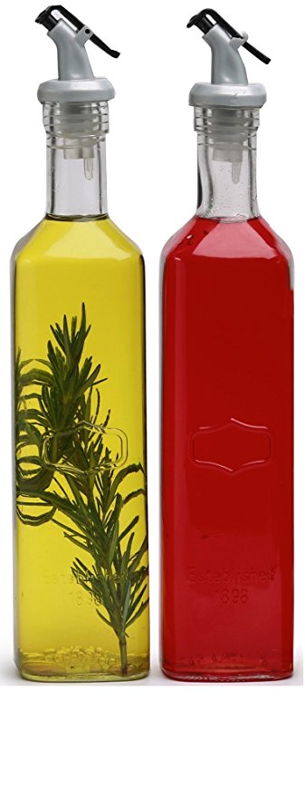 Yorkshire Olive Oil and Vinegar Glass Dispenser Bottles, Set of 2, 15 oz., Clear