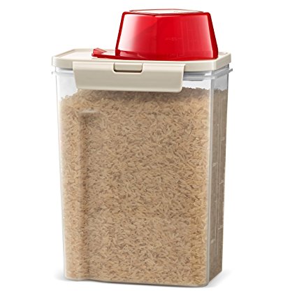 Komax Biokips Fresh Grain Dry Food Plastic Storage Container (2.8L. 94 oz.) With Locking Lid & Measuring Scoop (1 cup ) For Rice, Flour & Pet Food - BPA FREE