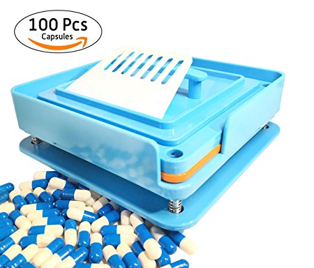 Capsule Filler Machine, Capsule Holder and Free Capsules - with Block Plate & tamper for 100 holes size 0# Vitamins Powder (FREE Introductions and Upgraded Version)