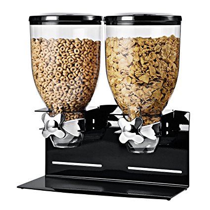 Honey-Can-Do Zevro KCH-06155 Pro-Edition Dry Food Dual Control Double Dispenser with Metal Countertop/Wall Mount, 17.5 oz, Black