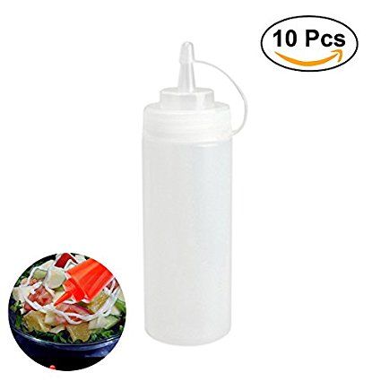 OUNONA 10 Pack Plastic Squeeze Bottles with Caps,16 Oz,Best Dispensers for Home Restaurant Ketchup, Mustard, Mayo, Dressings, Olive Oil, BBQ Sauce(Clear)