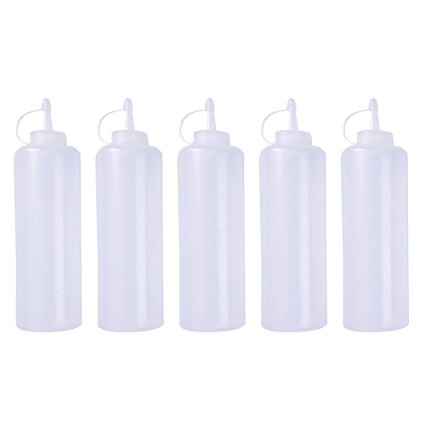 5pcs Squeeze Bottle, White Plastic Cruet Sauce Squeeze Dispenser with Cap, 6 oz
