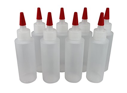 4 Oz Plastic Squeeze Dispensing Bottles with Long Red Tip Caps Set of 8 (Ldpe) Empty by Pinnacle Mercantile