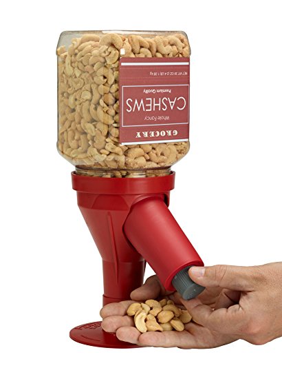 Snack Spout Dry Food, Candy, & Cereal Dispenser for Nut & Candy Jars - Germ Free Snacking and Portion Control (Red)