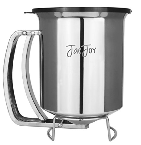 JaeJoy-Newest Improved Pancake Batter Dispenser with Lid-Stainless Steel-Professional Kitchen Tool-Great for Baking,Cupcakes, Muffins-Cooking Crepes,Waffles-Latest Easyflow-1.2 litre