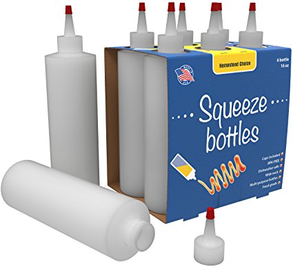 Bonus 7-pack Plastic Squeeze Condiment Bottles 16-Ounce With Red Cap Set of 7 16-oz (Perfect For Syrup, Sauce, Ketchup, BBQ, Condiments, Dressing, Arts and Craft, Workshop, Storage, and More)